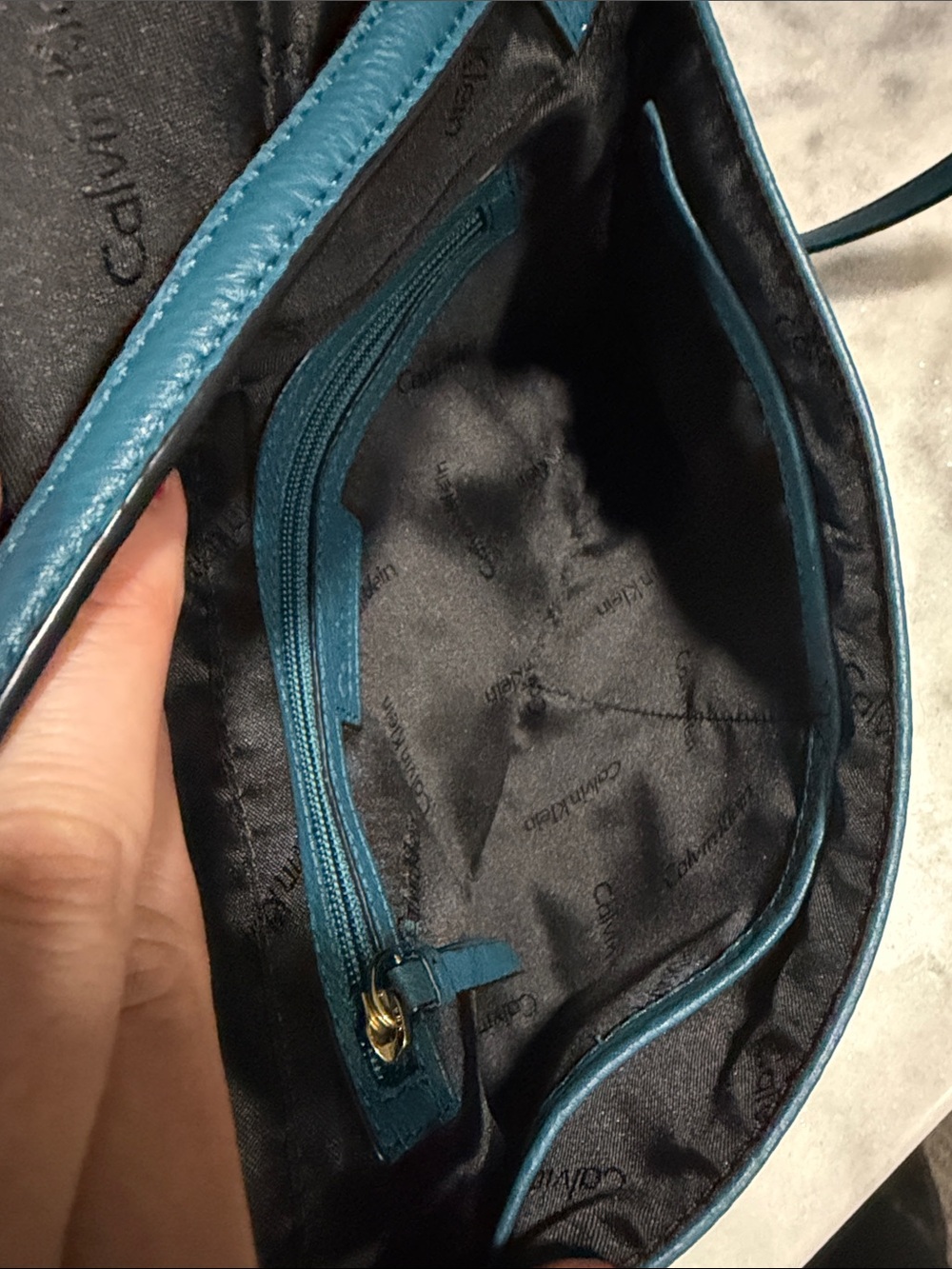 Calvin Klein Blue Pebbled Leather Fold-Over Crossbody - Picture 4 of 6